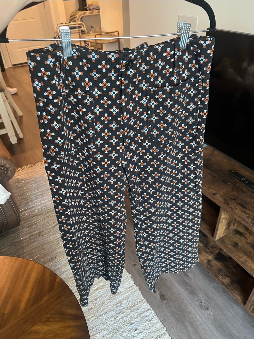 Maeve by Anthropologie Colette Pants Black Geometric Pattern